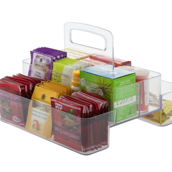 CAJA ORGANIZADORA PARAMOUNT CRISTAL DOBLE CON ASA CENTRAL TRANSPARENTE