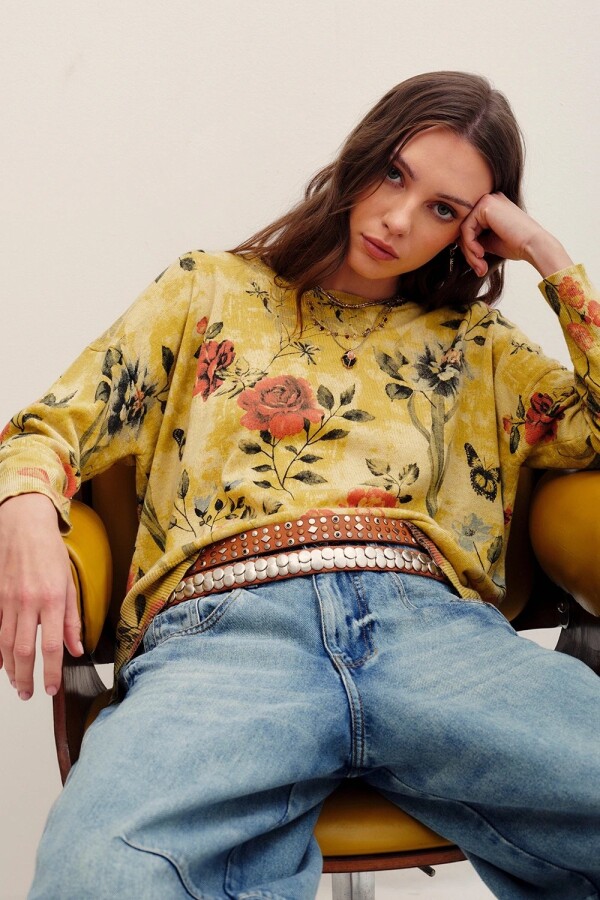 SWEATER AURORA MUSTARD FLOWER Mostaza