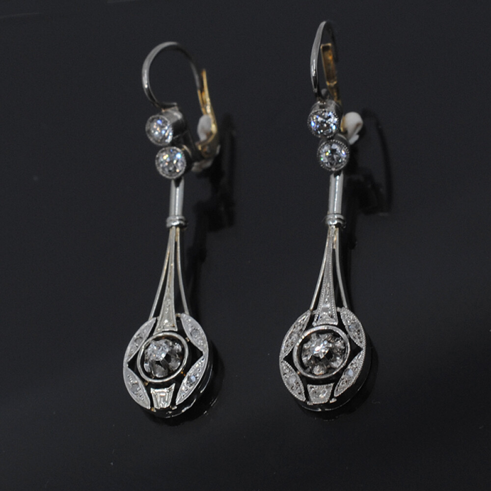Caravanas antiguas en oro 18k de 2 tonos, brillantes y diamantes Caravanas antiguas en oro 18k de 2 tonos, brillantes y diamantes