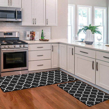 Set 2 Alfombras P/ Cocina O Baño Pvc Tatami Acolchado Negro