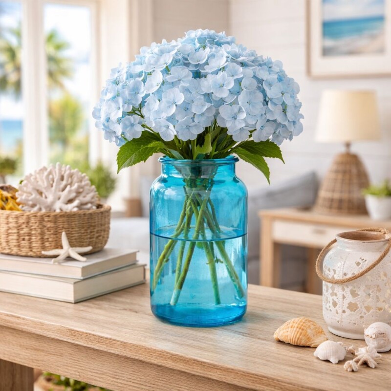 Florero de Vidrio Azul Decorativo Grande