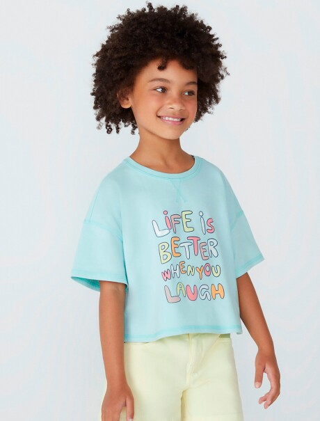 BLUSA CROPPED INFANTIL CON ESTAMPA CELESTE