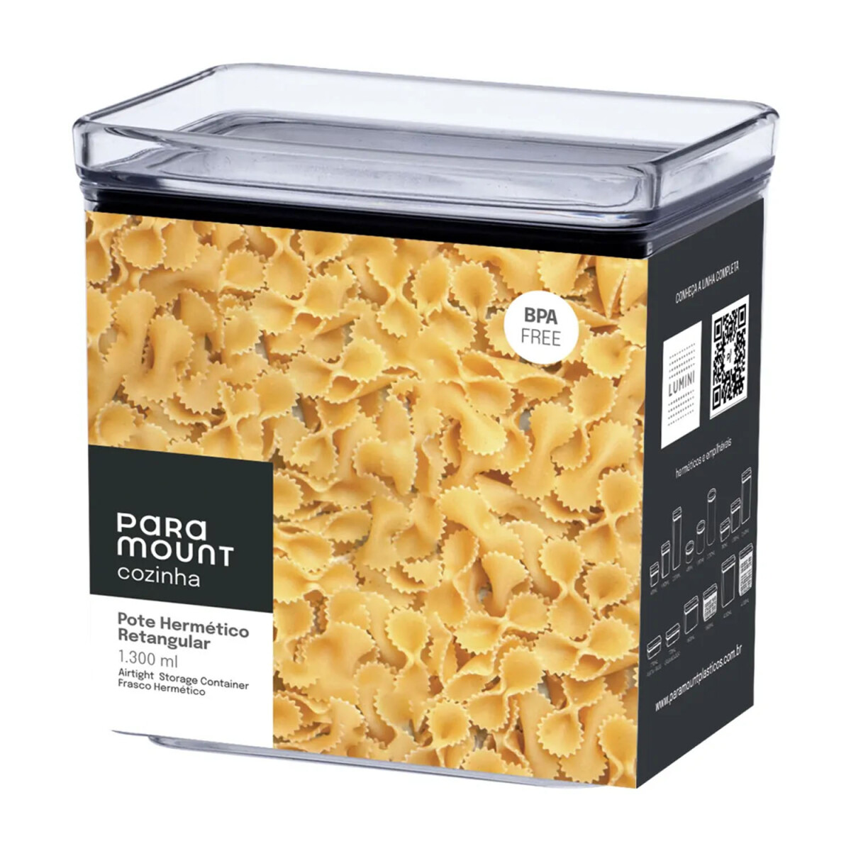 Pote Frasco Organizador Hermético Rectangular Lumini 1.3Lt - Transparente 