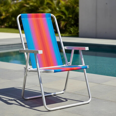 Reposera Silla Alta Plegable en Aluminio Conforto Mor Rayada Celeste/naranja