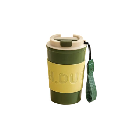 Vaso térmico con tapa y banda de silicona anti derrame 380ml Verde