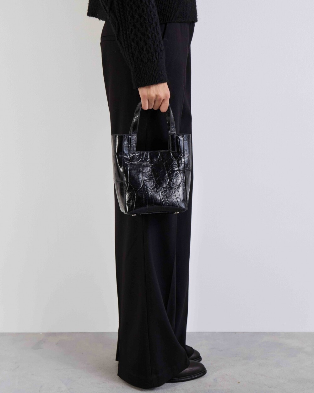 Mini Bag The Icon en cuero grabado big croco Negro