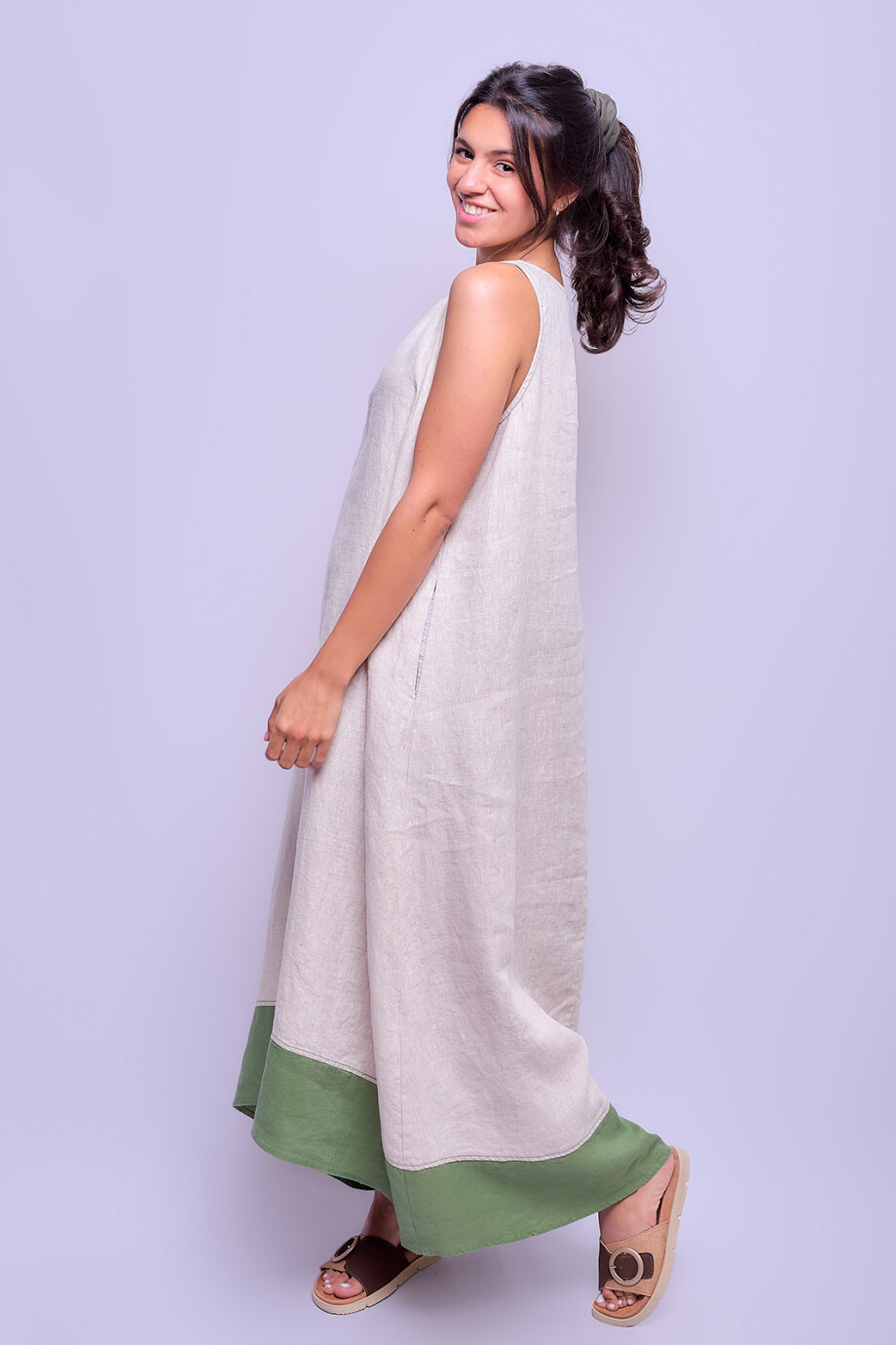 Vestido Toledo Beige con Verde