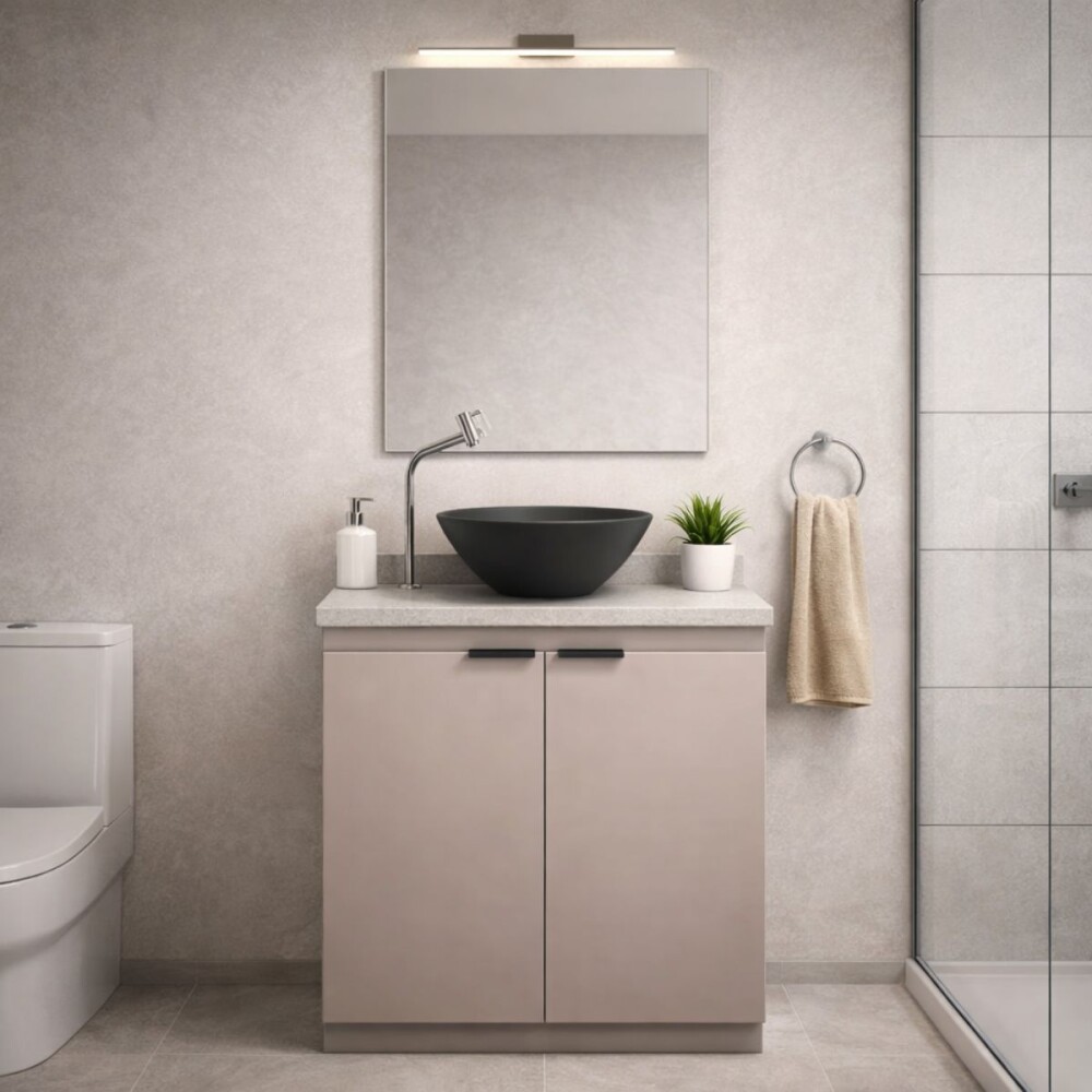 Mueble de baño suspendido Aster beige 60 cm mesada granito Blanco sin bacha Mueble De Baño Suspendido Aster Beige 60 Cm Mesada Granito Blanco Sin Bacha