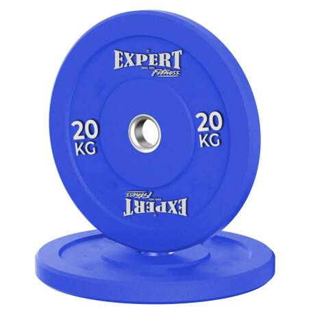 Disco Olímpico 20Kg Expert Revestido En Goma C/ Aro Metal Pesa P/ Barras Azul