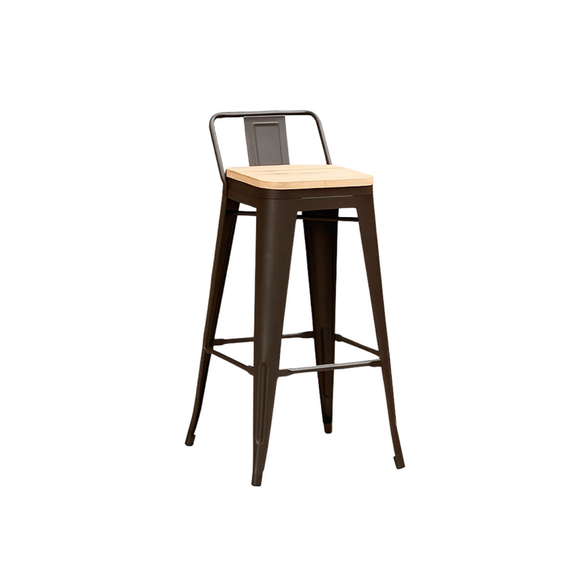 Taburete con respaldo Tolix en metal con asiento de madera - Negro 
