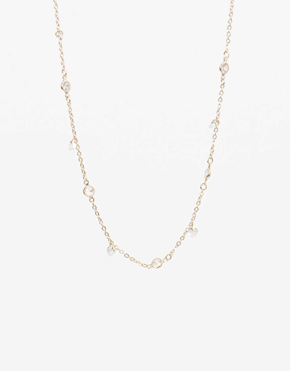 Collar Corto De Corazones Con Cubic Zirconia - Dorado 