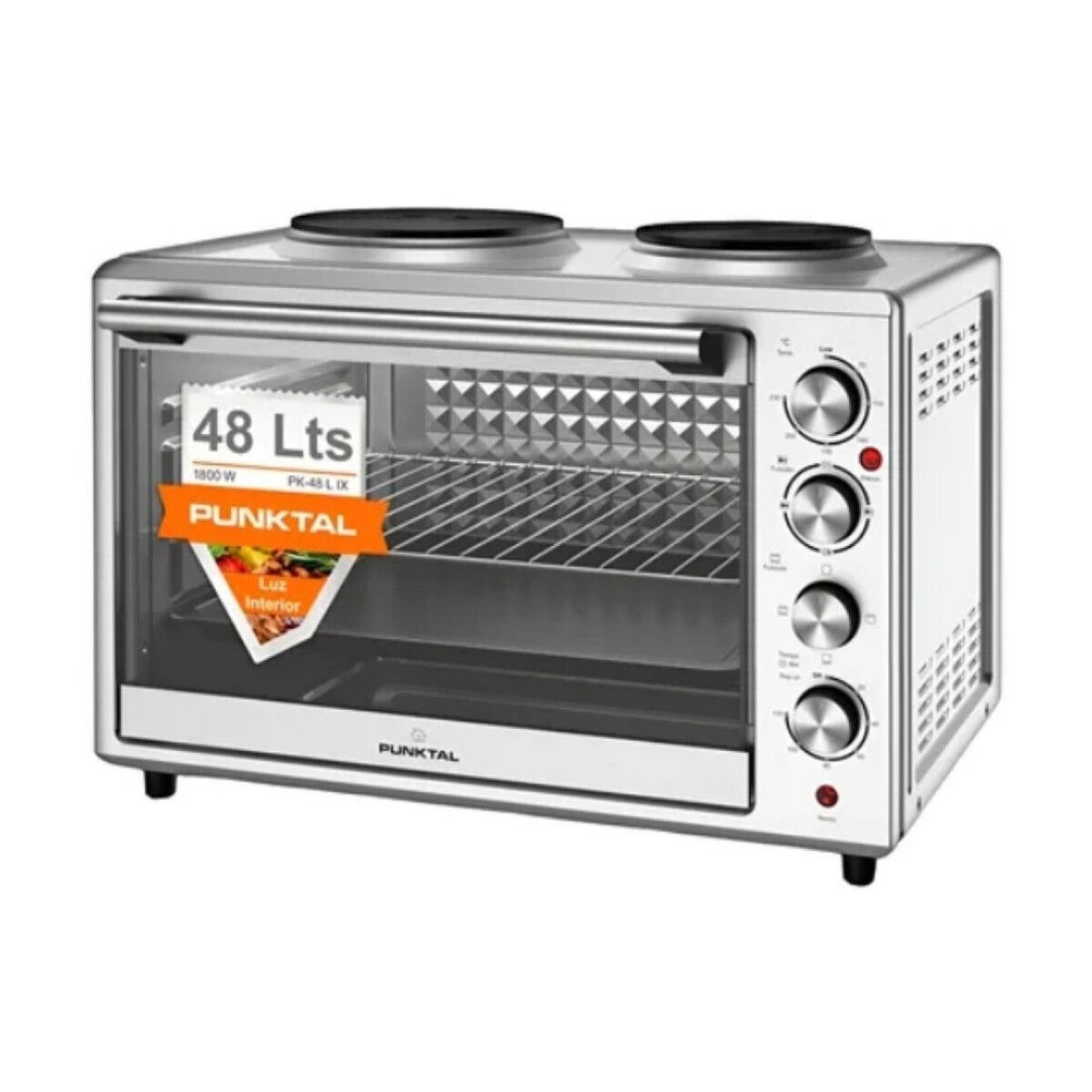 HORNO ELÉCTRICO 48 LTS. - 2 HORNALLAS - LUZ - INOX. - acero inoxidable 