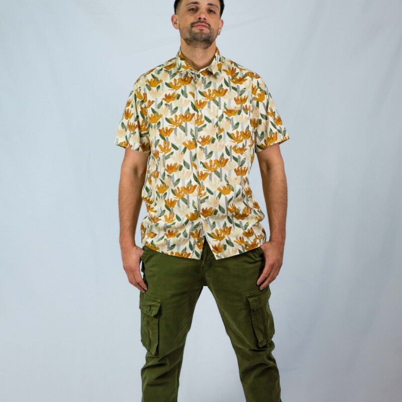 Camisa estampada Hawai Flower Beige