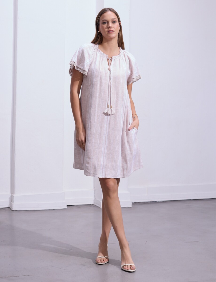 Vestido Lino Lineas - Beige 