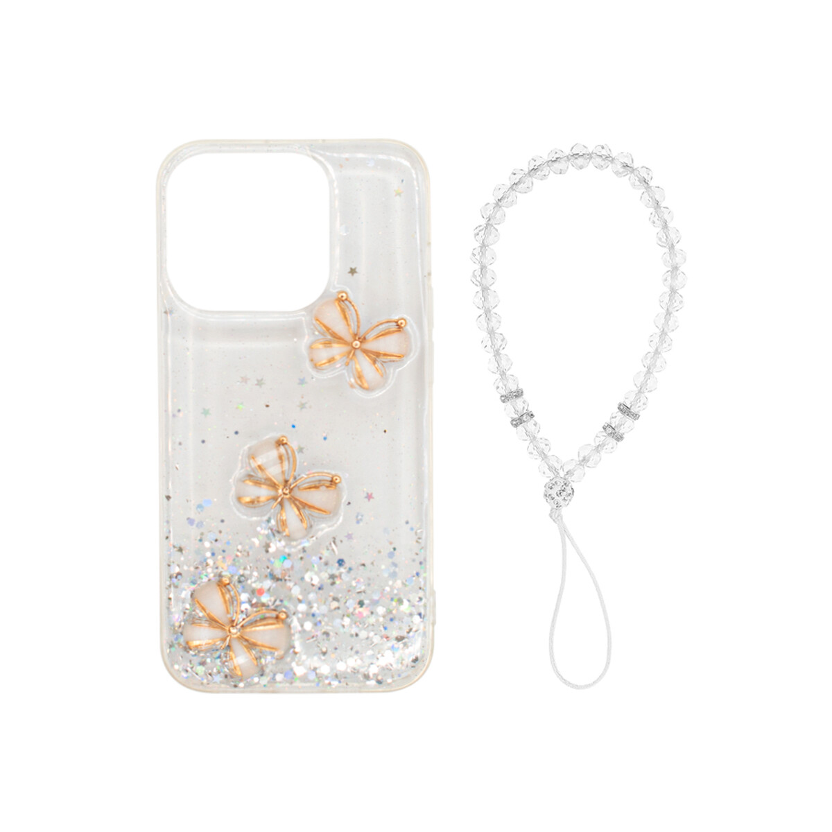 Protector iPhone 15 Pro diseño mariposa en 3D transparente 