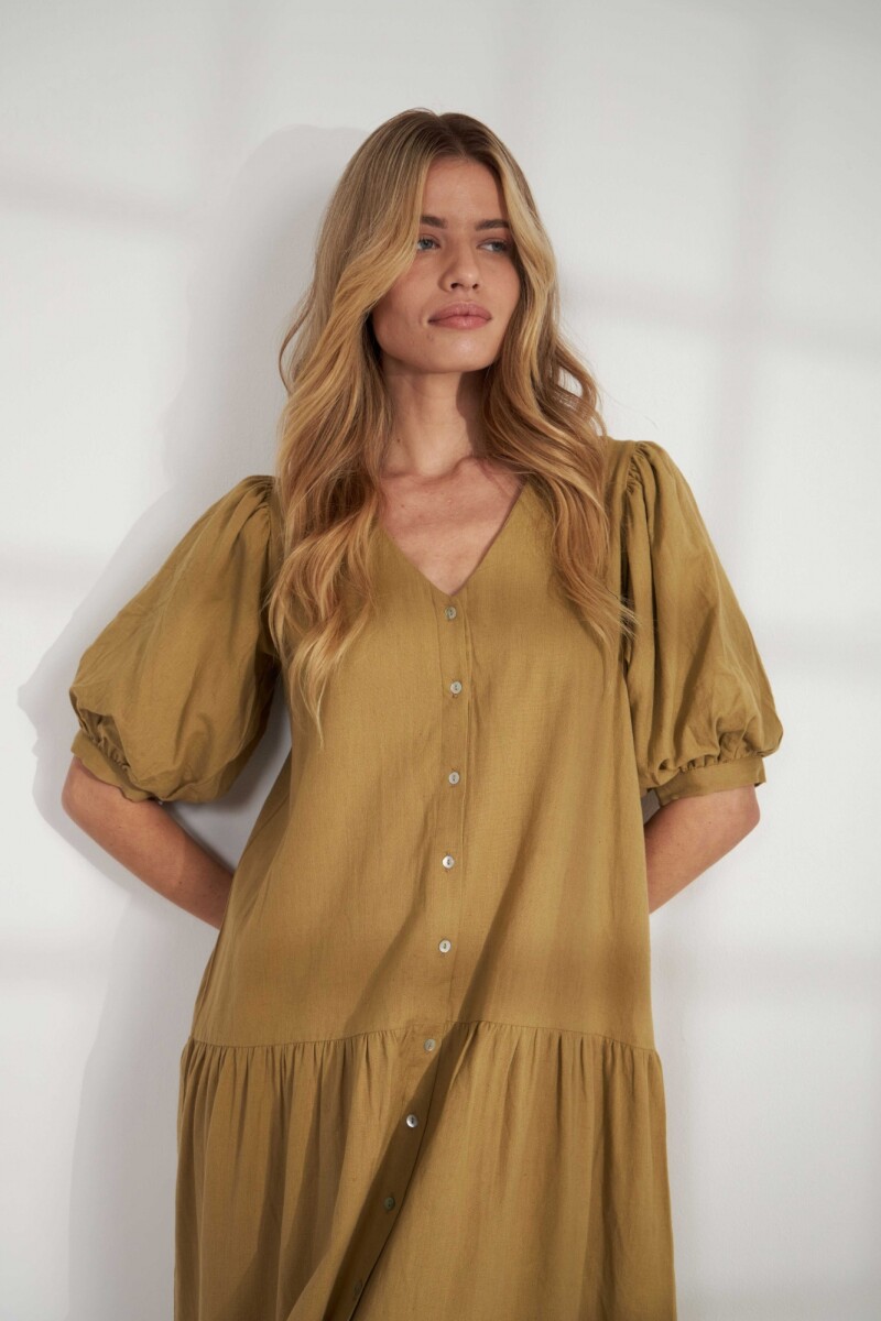 Maxi vestido manga balloon verde musgo