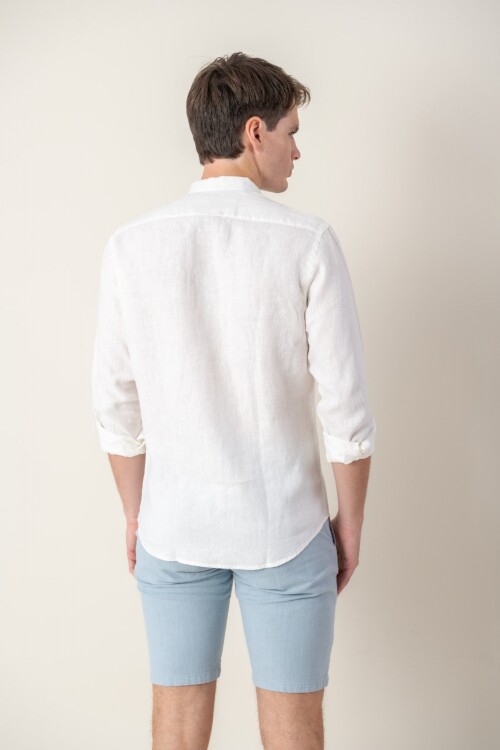 Camisa Lino cuello Mao Blanco