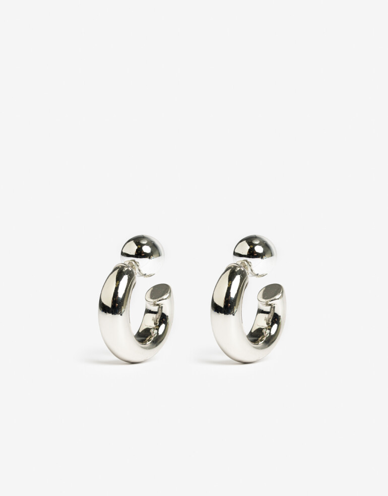 Aros Argollas Metal Argollas Metálicas Con Esfera - Plateado Rodio