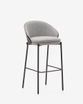 Taburete Eamy gris claro chapado en fresno con acabado negro y metal negro altura 77 cm