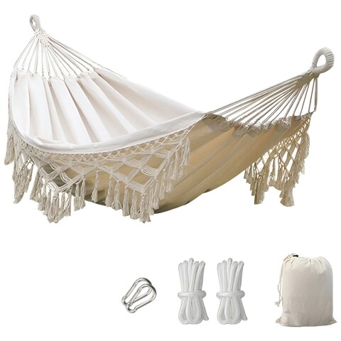 Hamaca Paraguaya Silla Colgante Reforzada Jardín Bolso + Acc Variante Color Blanco
