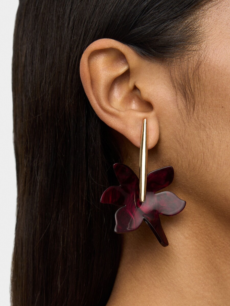 Pendientes Largos Con Flor Perlada burdeos