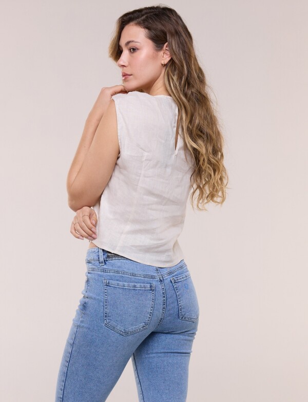Blusa De Lino Con Hebilla BEIGE CLARO