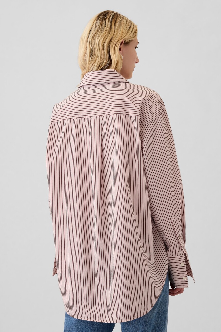 Camisa Big Shirt A Rayas Mujer Red Pink Stripe