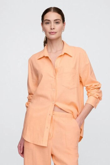 Camisa De Lino Brannan Mujer Orange Kiss Neon