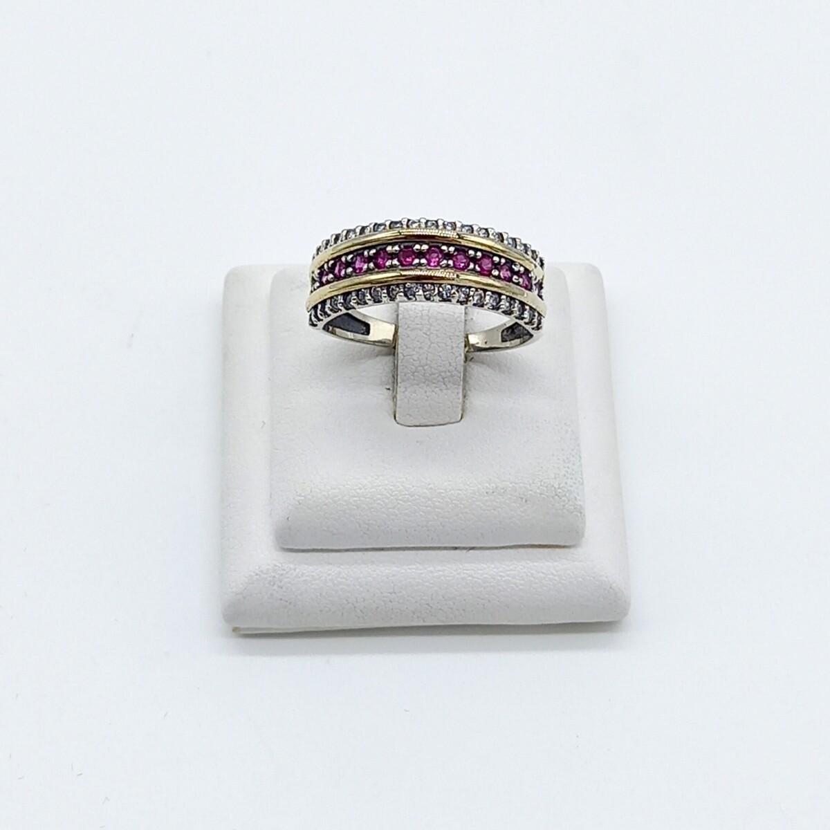 Anillo de plata 925, double en oro 18 ktes y circonias. 
