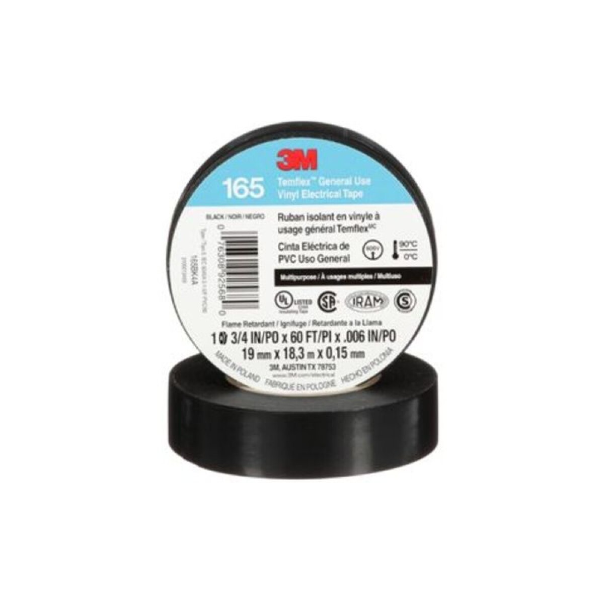 CINTA AISLADORA TEMFLEX 165 NEGRO 19MM X 18M - 3M 