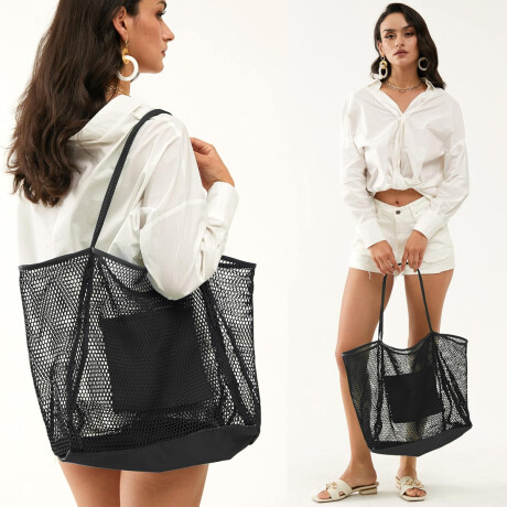 Bolso Calado Para Playa Con Bolsillo Negro