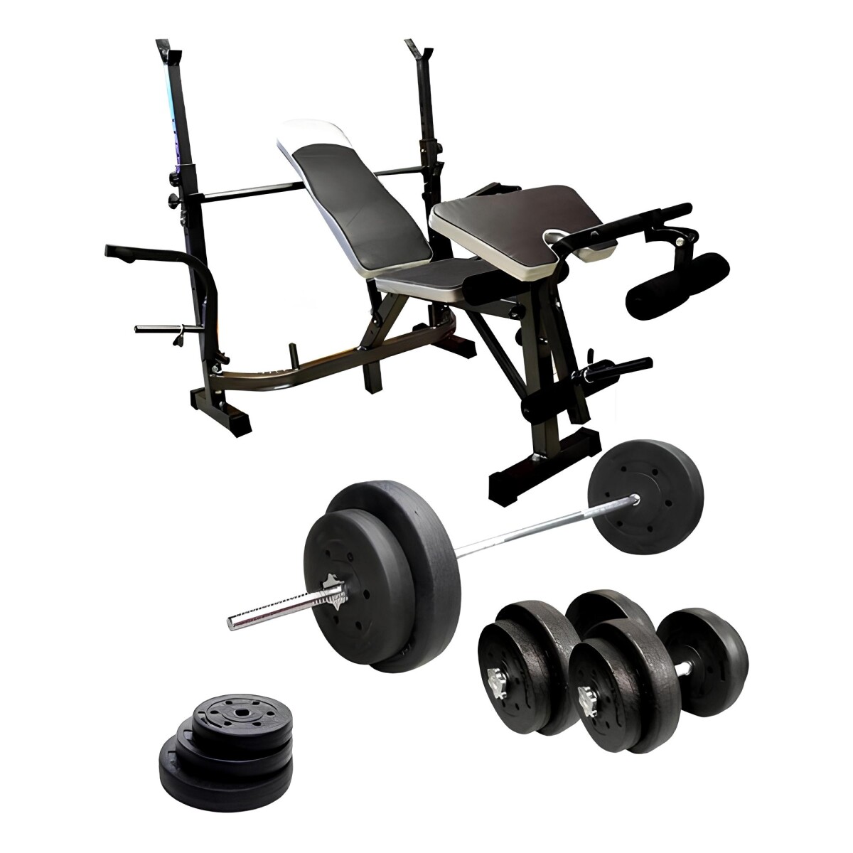 Banco Pecho + Scott + Barra 180cm + 2 Mancuernas + 40kgs 