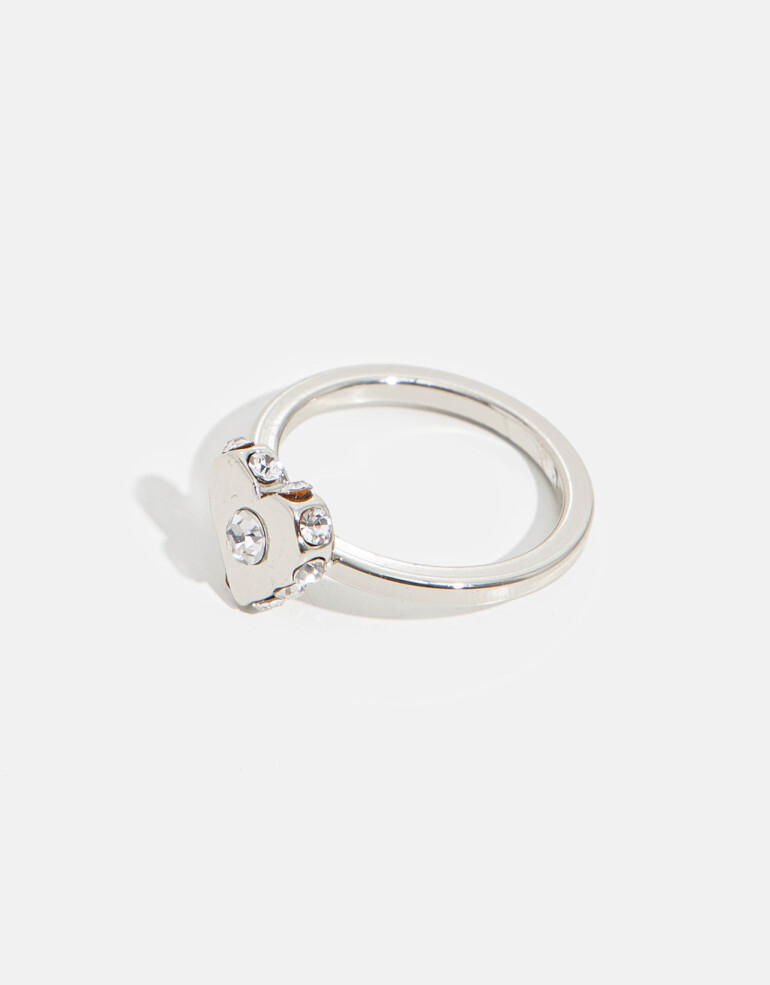 Anillos Chicos Strass Anillo De Corazón - Plateado Rodio