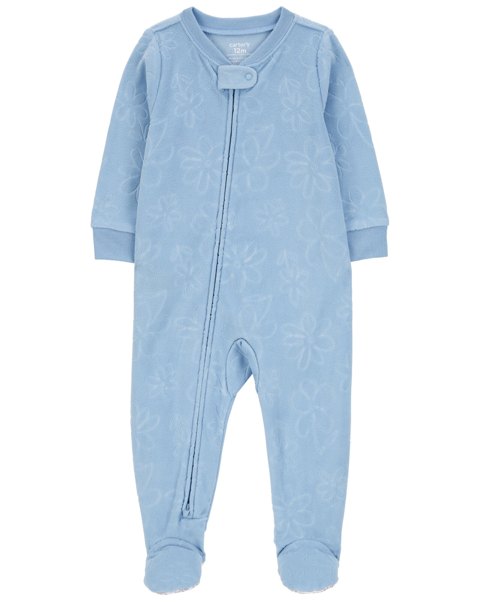 Pijama una pieza de micropolar, con pie, diseño floral Sin color