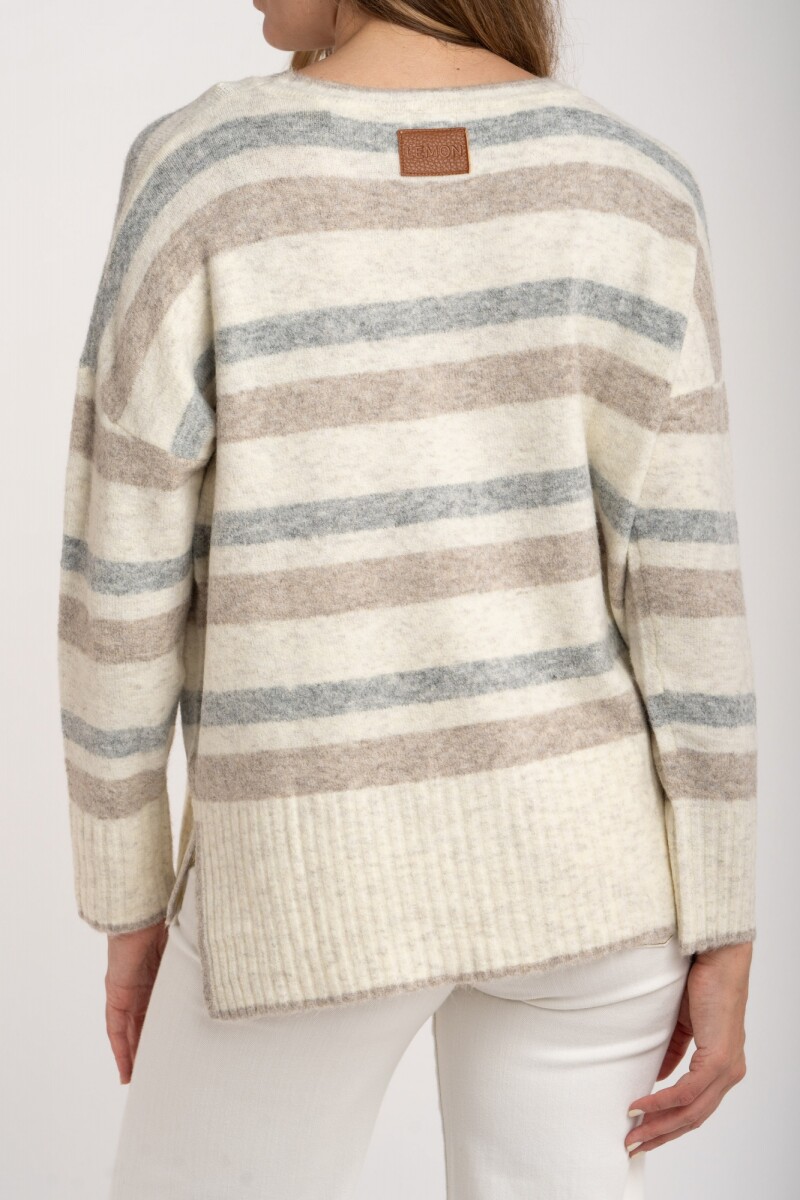 Sweater Rayado Gris Melange