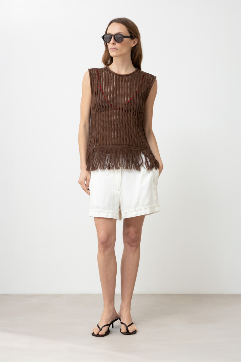 Top calado con flecos - chocolate 