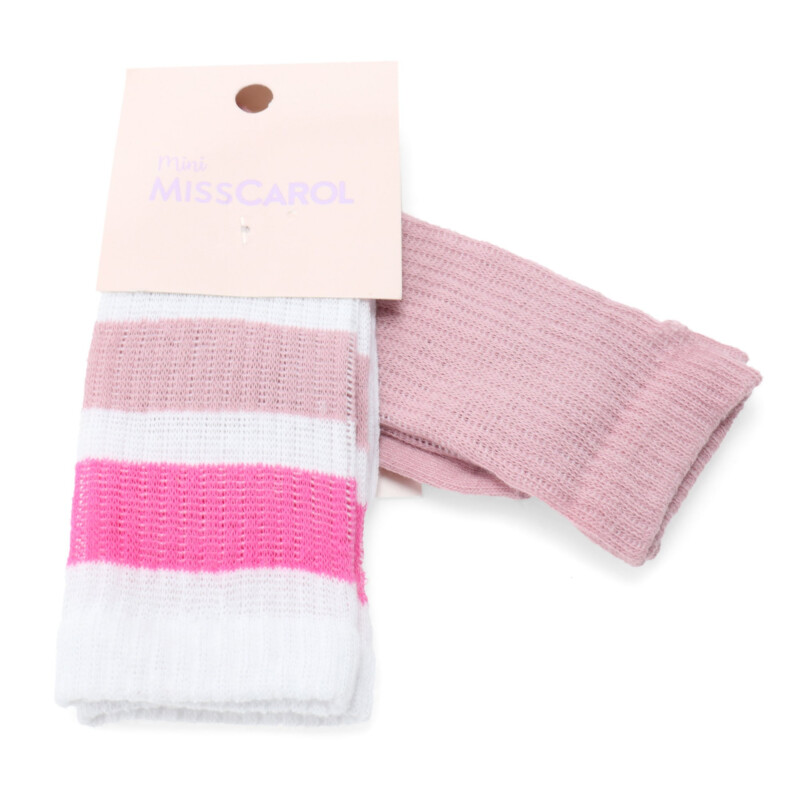 Medias de Niña MINI Miss Carol Media Solid/Stripes pack X2 Blanco - Rosado