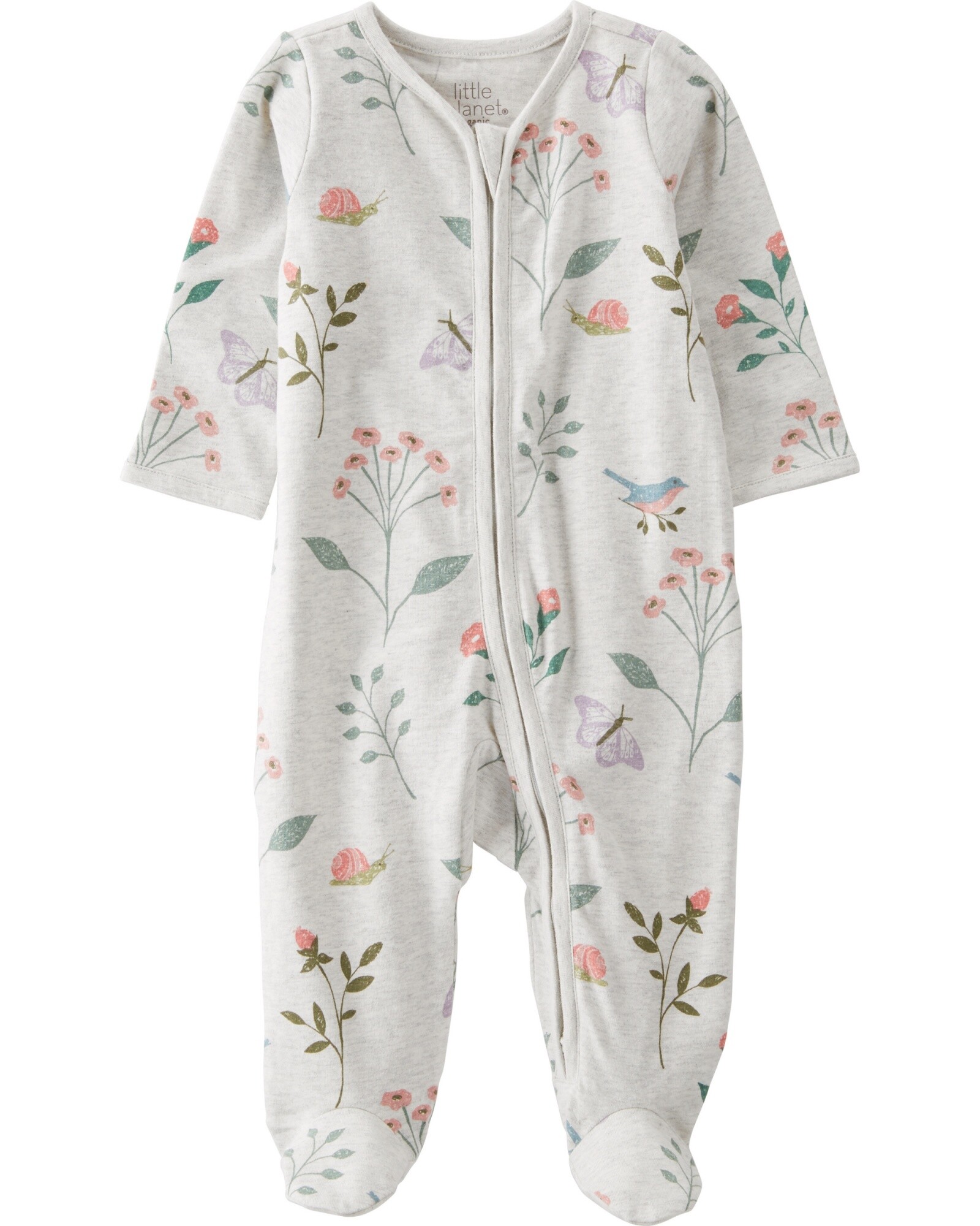 Pijama una pieza de algodón orgánico con pie, diseño floral Sin color