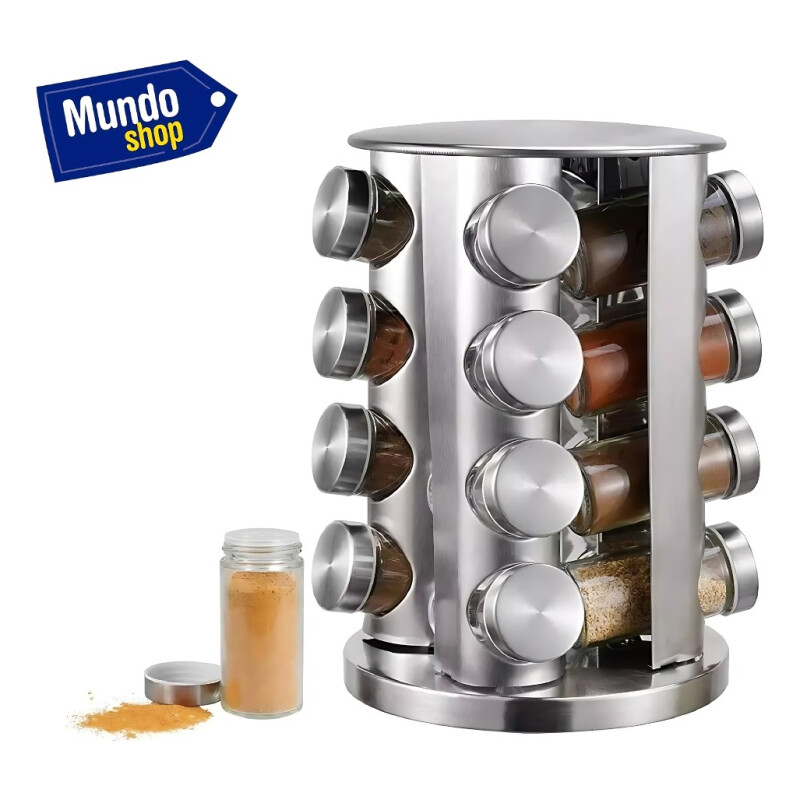 Especiero Porta Condimentos 16 Piezas Giratorio Vidrio Gris