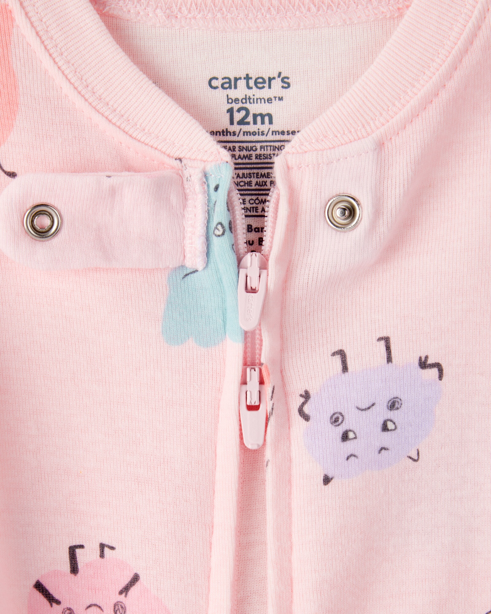 Pijama una pieza de algodón, con pie, rosado, diseño monstruos Sin color