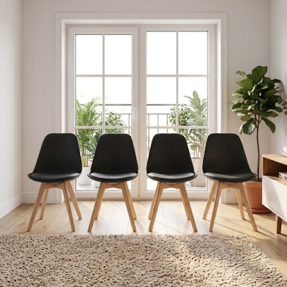 Silla Eames Pack 4 Unidades Acolchonada Calidad Premium Negro