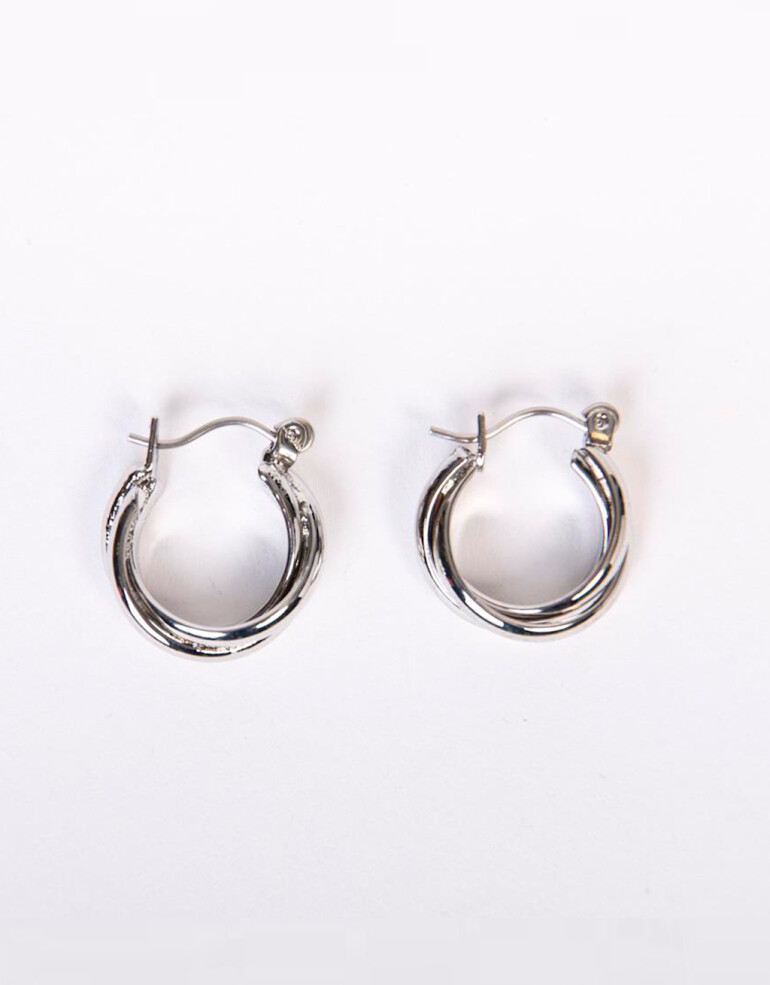 Aros Argollas Metal Aretes Argollas Entrelazadas - Plateado Rodio