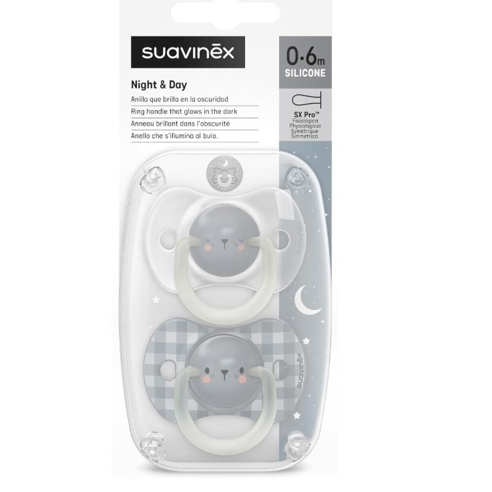Set x2 chupete fisiológico Suavinex 0 a 6 M - Nocturnos Celeste Nocturnos