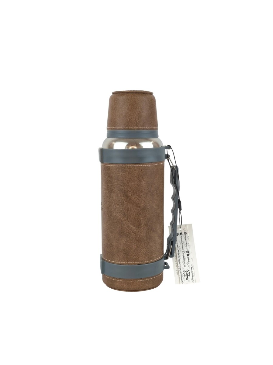 Termo de acero forrado un litro - Marrón 
