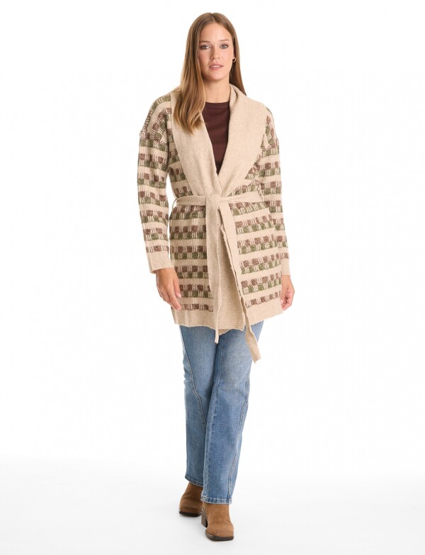 Cardigan Jacquard Lazo BEIGE/MULTI
