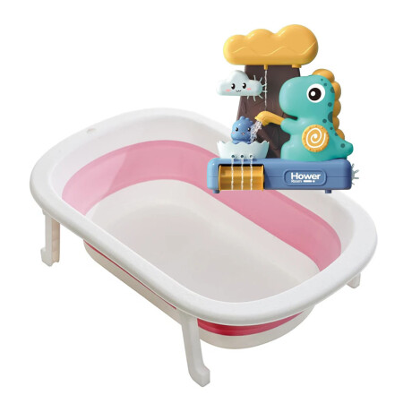 Set Baño Bebé con Bañera Plegable + Juego Dinosaurio de Agua Rosa