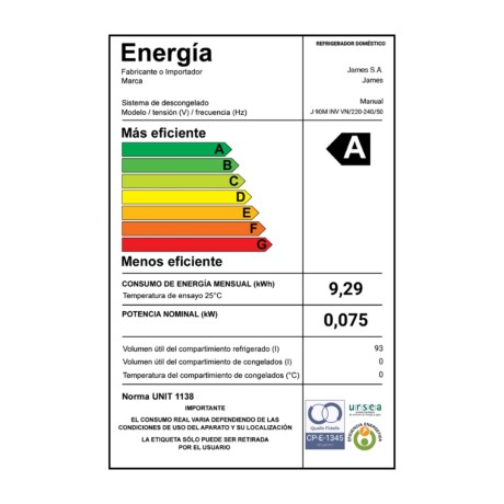 Frigobar James J 90M inverter vidrio negro Frigobar James J 90M inverter vidrio negro