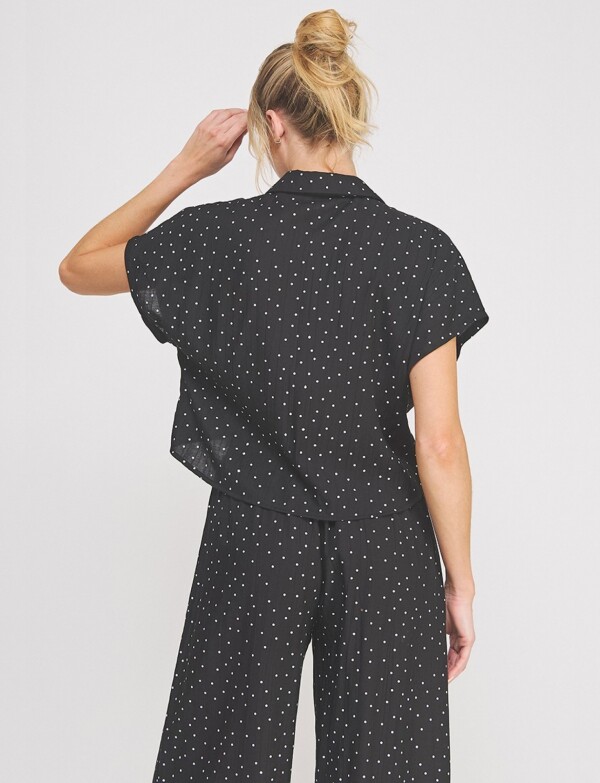 Blusa Crop Cruzada Con Lunares NEGRO/BLANCO