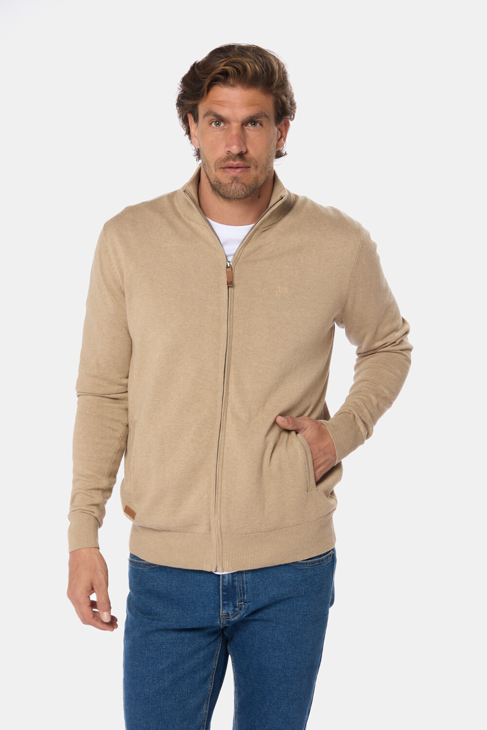 CAMPERA TEJIDA DE ALGODÓN Beige
