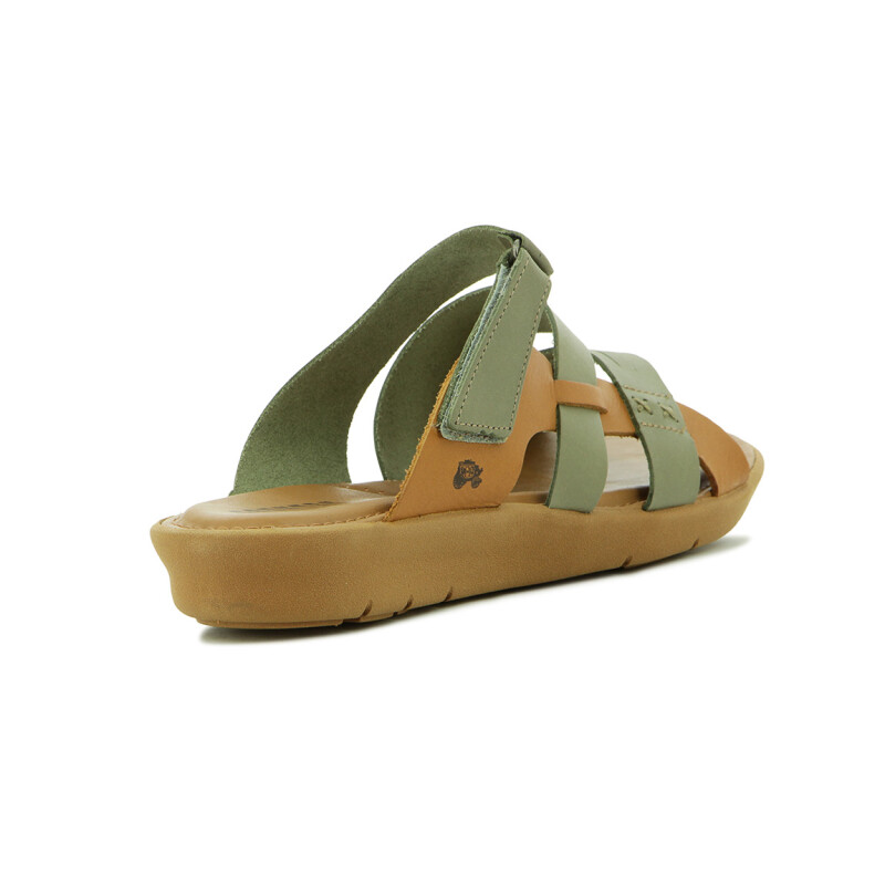 Country Sandalia Para Dama, Capellada Cuero , Suela Baja C/velcro S/ Talon Salvia-ambar